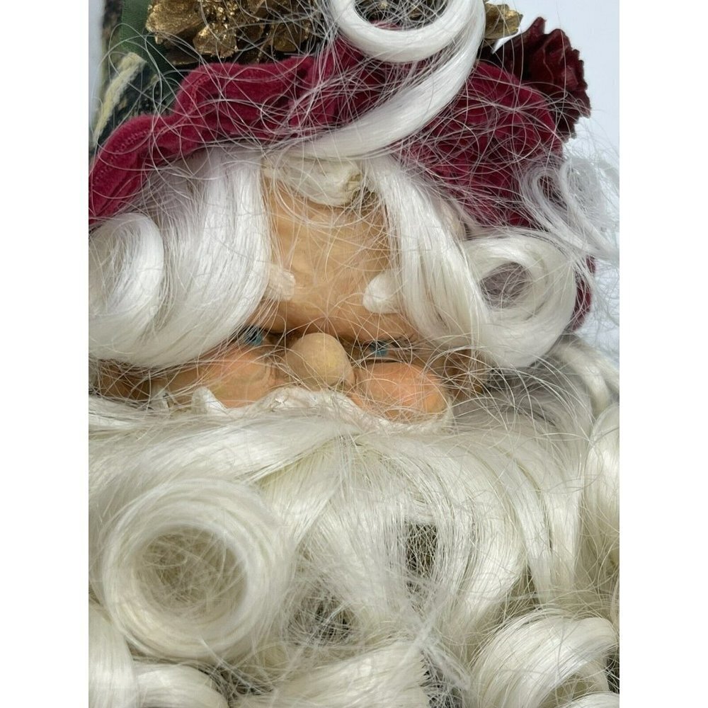 Vintage Christmas Santa Elf Red Green Shelf Sitter Tapestry Corduroy